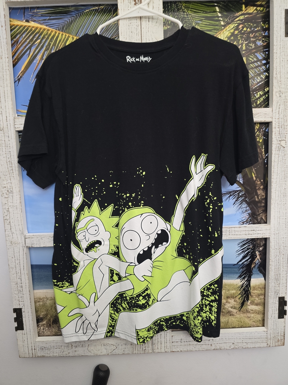 Black Short Sleeve Graphic Tee - Neon Green Print